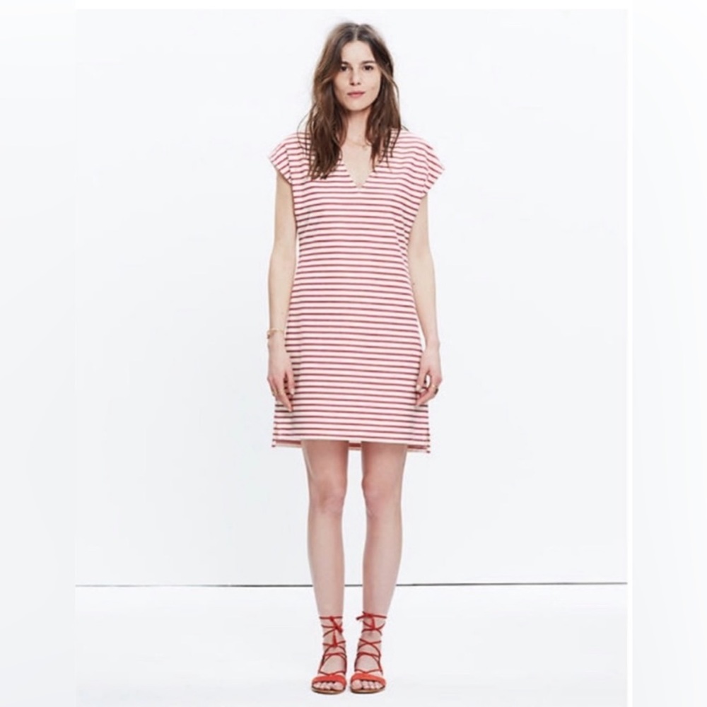 Madewell Red Striped Vacances V Neck Dress size XXS